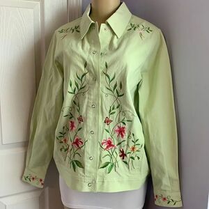Victor Costa QVC Embellished Blazer Button Down Cotton Twill Jacket M Green